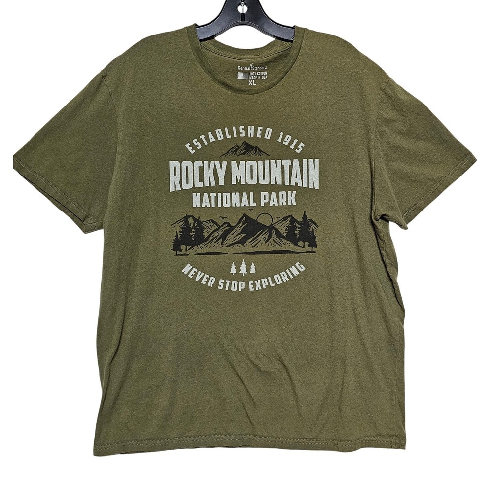 General Standard Rocky Mountain National Park Graphic Tee Green XL USA‎ Made
